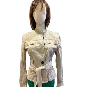 Women's Cream Belted Utility Jacket with Contrast Trim